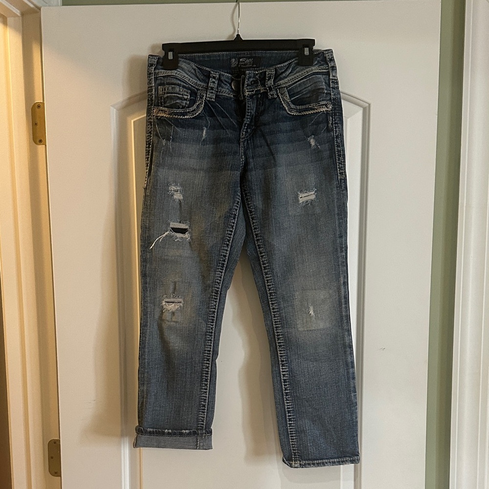 Silver Jeans Women's Straight Leg Denim - Distressed Blue